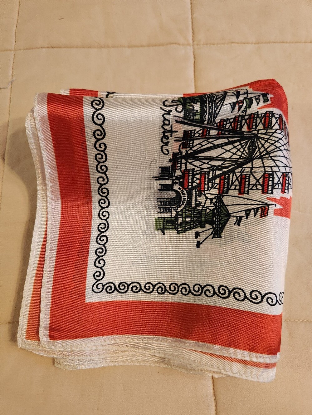 Vintage Vienna Wein Scarf, Souvenir Landmarks, Austria, Travel, Red Black White - Picture 8 of 9